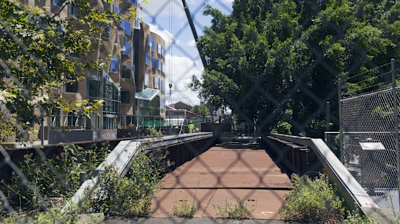 The incomplete pedestrian area next to the newly constructed Gehry building.