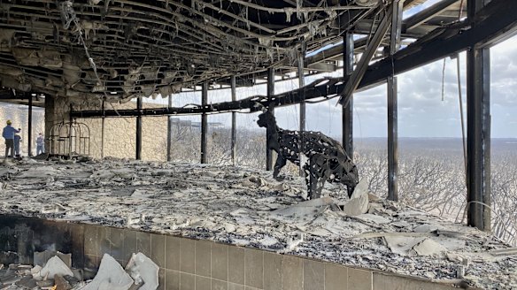 The kangaroo sculpture 'Sunshine', made from reclaimed tractor parts, survived the fire. 