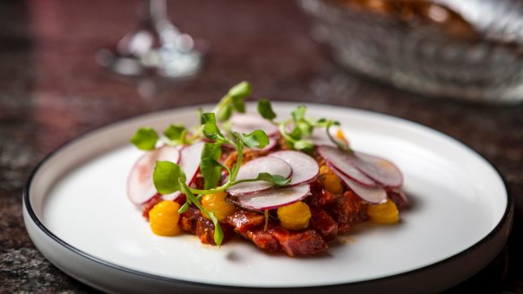 Beef tartare with fermented chilli and radishes.