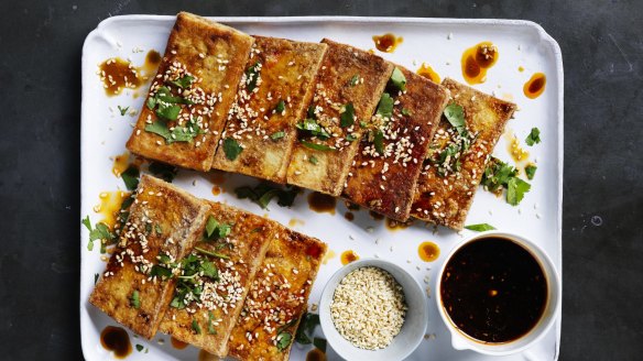 Adam Liaw's soy-marinated tofu with chilli and black vinegar.