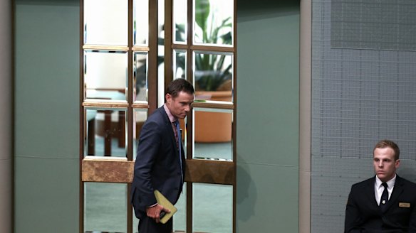 Liberal MP Andrew Laming leaves after being named by Speaker Bronwyn Bishop ahead of Question Time at Parliament House in Canberra on Wednesday.