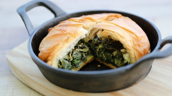 Spanikopita with spinach,
nettle and feta filling. 