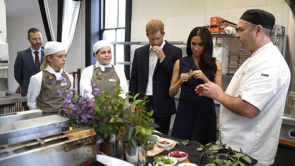 The Duke and Duchess of Sussex at Charcoal Lane in Melbourne.