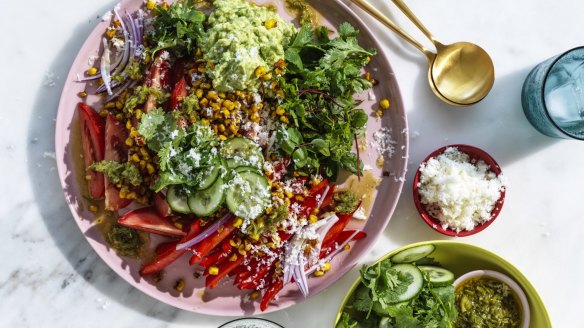 Mexican salad with coriander, lime and black pepper dressing.