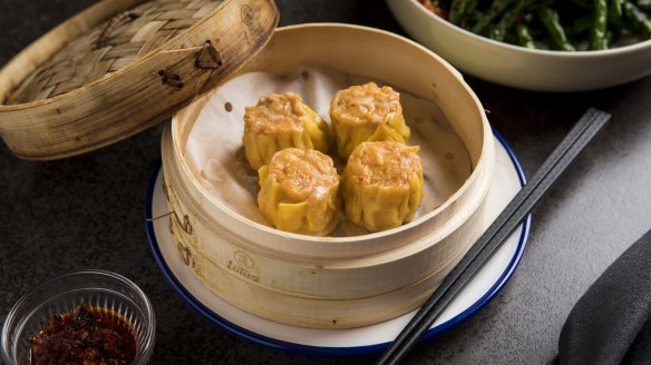 Steamed chicken and kimchi siu mai.