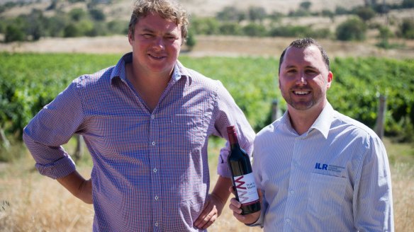 Winemaker Nick O'Leary and Corey Leeson from Local Liquor with the Canberra Day Walt 'n' Marion wine.