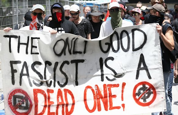 The anti-racism rally during the march along the beach in Cronulla. 