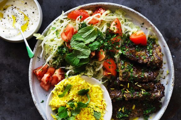 Persian pan kebabs with saffron rice.