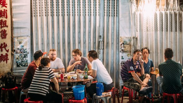 Hitting another street-side eatery in Hong Kong.