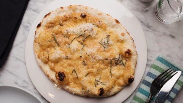 Garlic, rosemary and manchego flatbread.