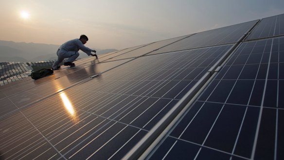 Maintenance work on solar panels.