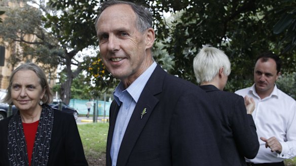 Bob Brown with Senator Lee Rhiannon, left, in Sydney in 2011.