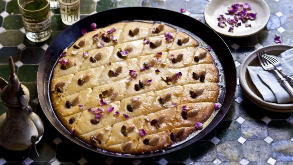 Karen Martini's basbousa with pistachio and almond
