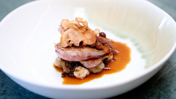 Quail with jerusalem artichoke, muntries and coffee polenta.