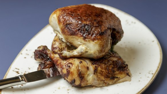 Spit-roasted chicken. 