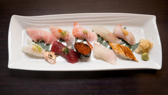 A selection of nigiri and sashimi.