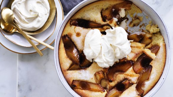 This clafoutis swaps cherries for caramelised pears.