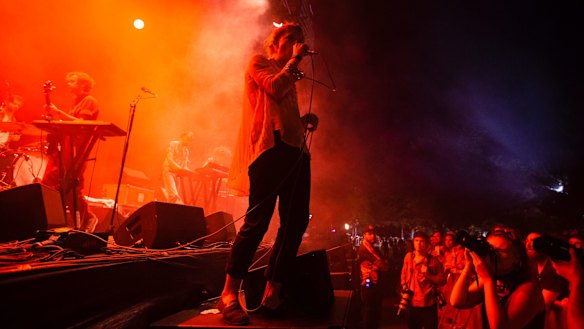 Pond play the closing set on the Spinning Top Stage during Laneway Festival.