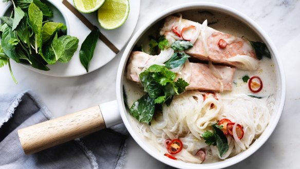 Salmon and noodle one-pan wonder.