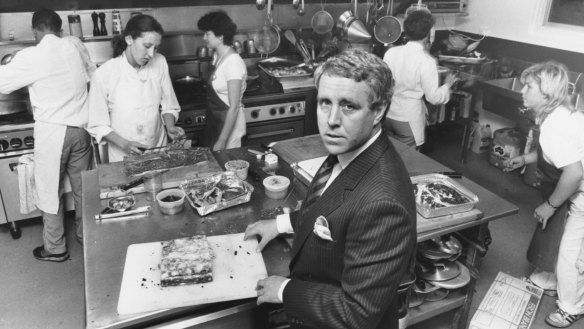 Melbourne caterer Peter Rowland preparing for Melbourne Cup week in 1985. This year 20,000 of his famous chicken sandwiches will be served.