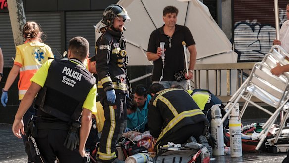 Paramedics at work on Las Ramblas.