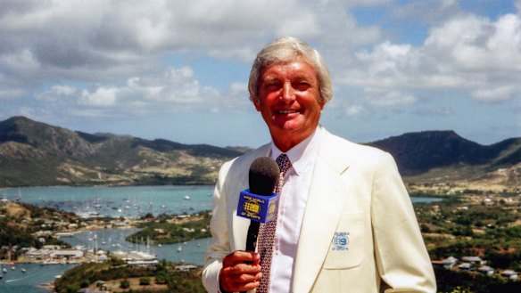 Richie Benaud in the Caribbean in 1977, wearing the first jacket made for him by John Cutler.