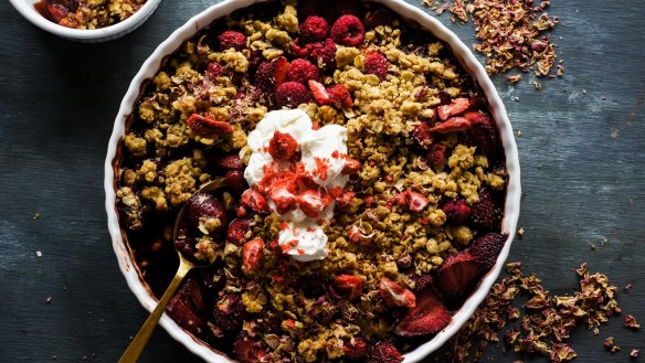 Strawberry raspberry balsamic crumble.