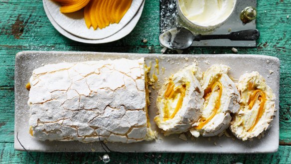 Rachel Khoo's coconut, lime and mango pavlova roulade for Christmas.