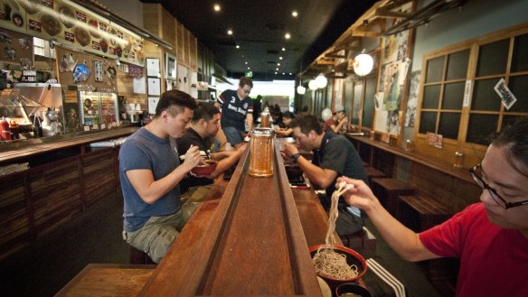 Get slurping: Sit up at a shared wooden table at Mappen Japanese Noodles.