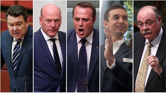 Coalition MPs Dean Smith, Trent Zimmerman, Tim Wilson, Trevor Evans and Warren Entsch.