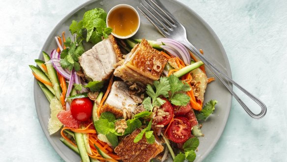 Crispy pork belly and grapefruit salad.