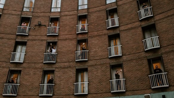 Travellers in quarantine at the Sofitel Sydney Wentworth.