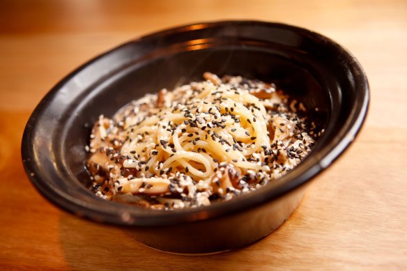 Slurpably spectacular: Mushroom noodles with chilli oil.