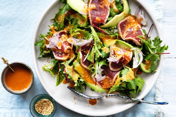 Neil Perry's seared tuna salad is colourful and nutritious.