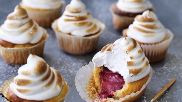 Adam Liaw's raspberry meringue cupcakes <a href="https://www.goodfood.com.au/recipes/raspberry-meringue-cupcakes-20181018-h16t6f"><b>(Recipe here)</b></a>.