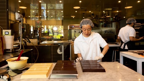 Chocolatier Millie Jung making couverture chocolate at Messina's headquarters in Sydney. 
