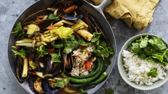 Hot, sour and briny: Thai -style mussel curry.