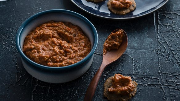 Romesco dip from Entertaining with Dani Valent Thermomix cookbook extract for goodfood.com.au photograher Greg Elms please credit