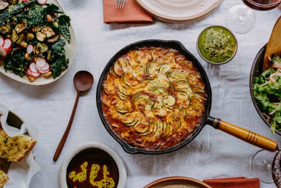 Zucchini and mozzarella ratatouille with gremolata from Clare Scrine's latest cookbook.