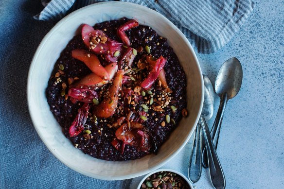 Black rice porridge with stewed fruit at Three Blue Ducks.