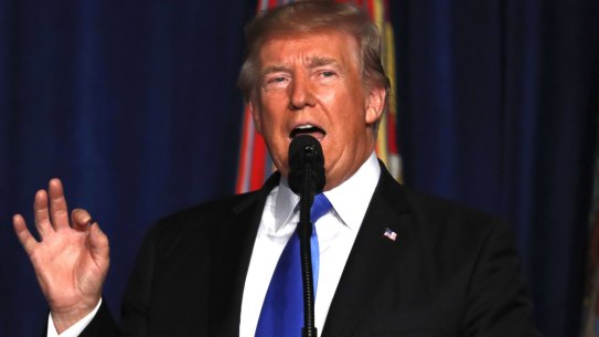 President Donald Trump speaks at Fort Myer in Arlington Virginia. 