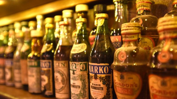 Miniature bottles on display at Restaurant Hubert.