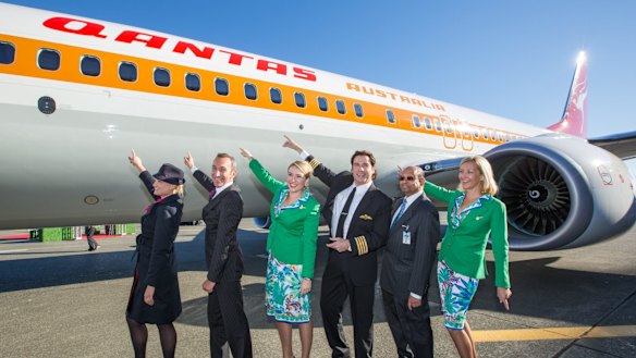 John Travolta was on hand as Qantas took delivery of the seventies themed aircraft.