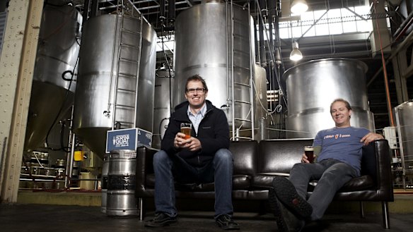 Cam Hines (left) and Dave Bonighton, of  Mountain Goat Brewery in Richmond, Melbourne, have sold their business to Asahi.
