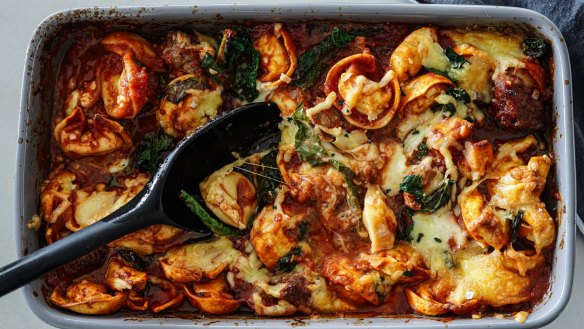 Many tortellini fillings would work in this rustic pasta bake.