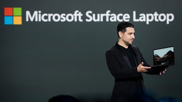 Panos Panay, corporate vice-president of Microsoft Surface, unveils the new Surface during the #MicrosoftEDU event in New York.