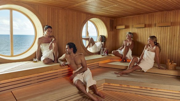 The sauna at Redemption Spa onboard Scarlet Lady.
