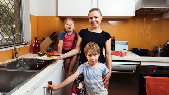 Creating a virtual village: Meals for Mum's Yuliya Tarasenko with her sons at home in Artarmon, Sydney.