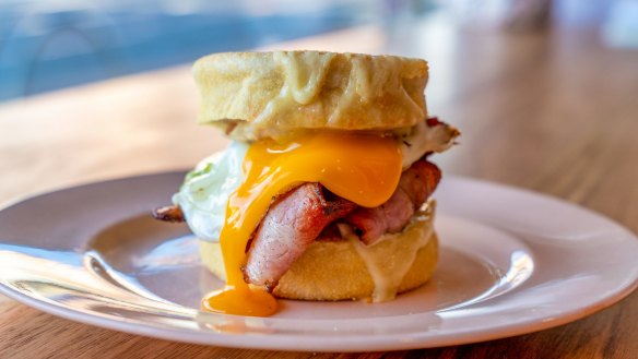 Bacon and egg muffins (pictured), crumpets and salad sandwiches are part of the retro-inspired menu at Tyler's.