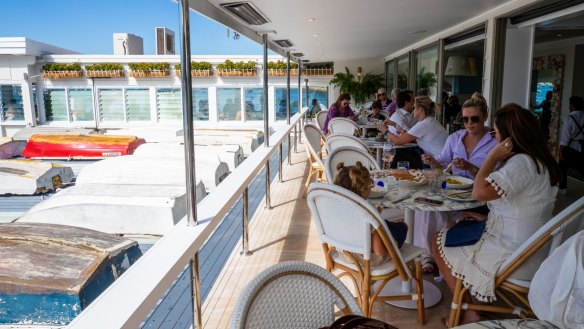 The light-bathed deck at The Boathouse, Rose Bay.